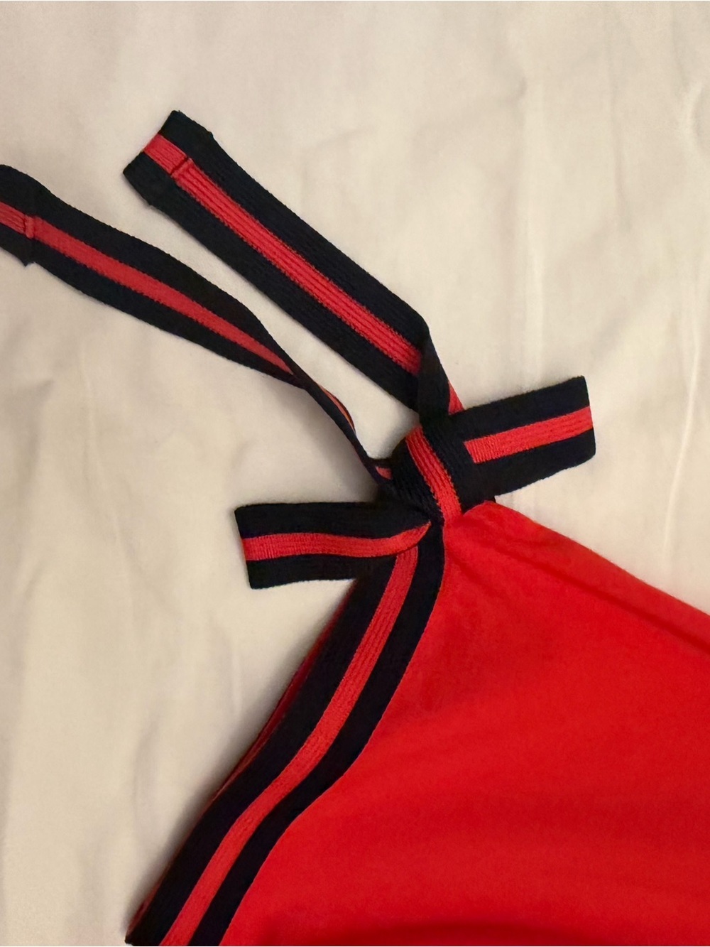 Ralph Lauren Red Short-Sleeve Knit Top with Stripe Tie Cuffs - Picture 4 of 7